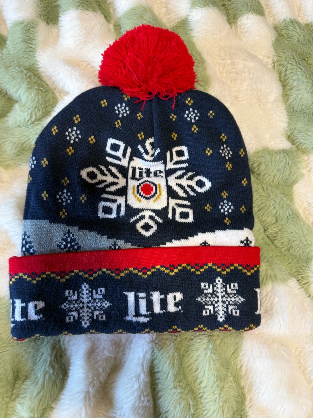 Miller Lite Holiday  Pom Beanie Hat - Navy and Red